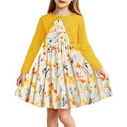 Oudiya Toddler Little Girls Dress and Cardigan 2 Piece Sets Floral Print Sleeveless Sundress and Long Sleeve Shrugs Casual Sets for Kids 2-6Y